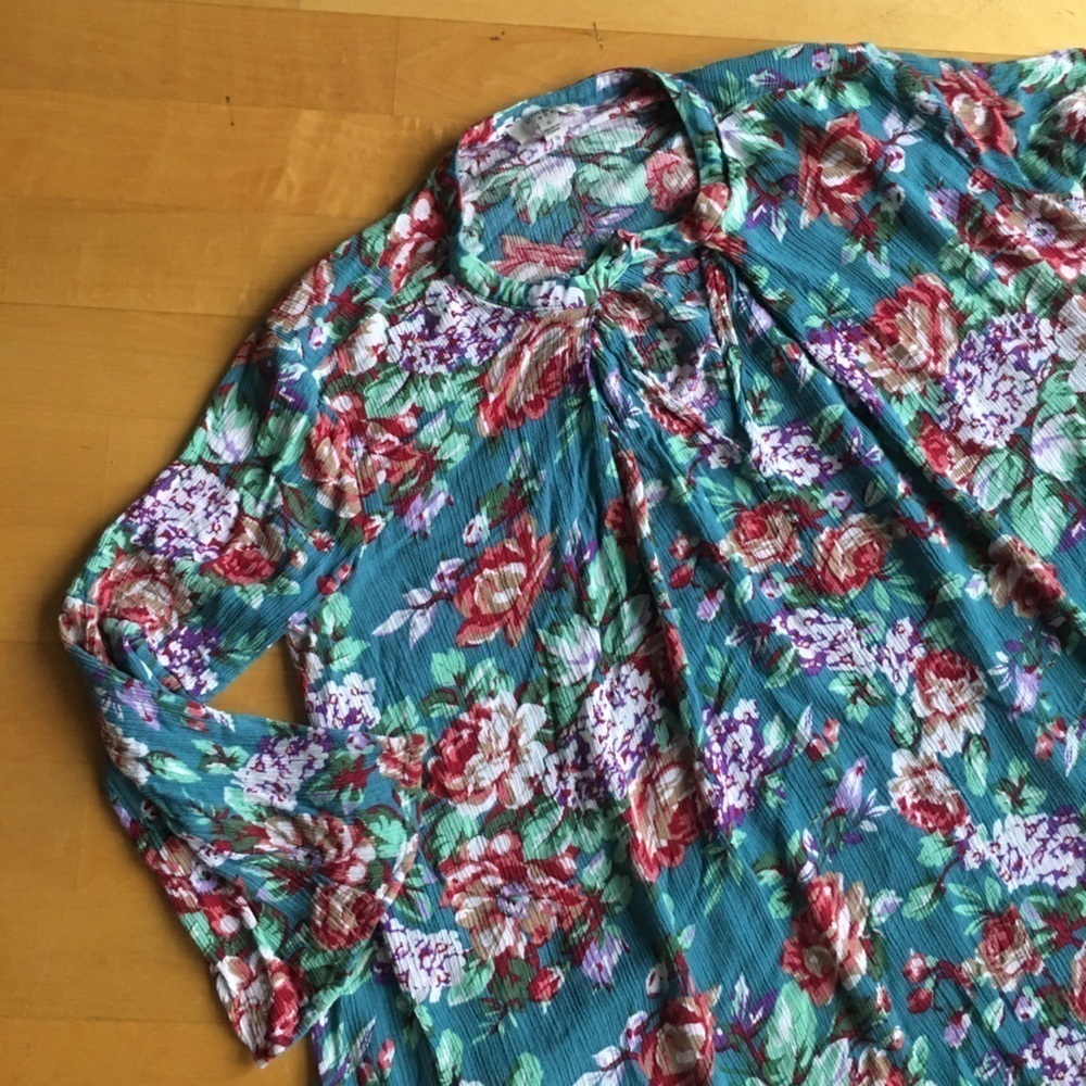 Umgee Teal Pink Floral Dress Tunic Size S - Picture 3 of 17